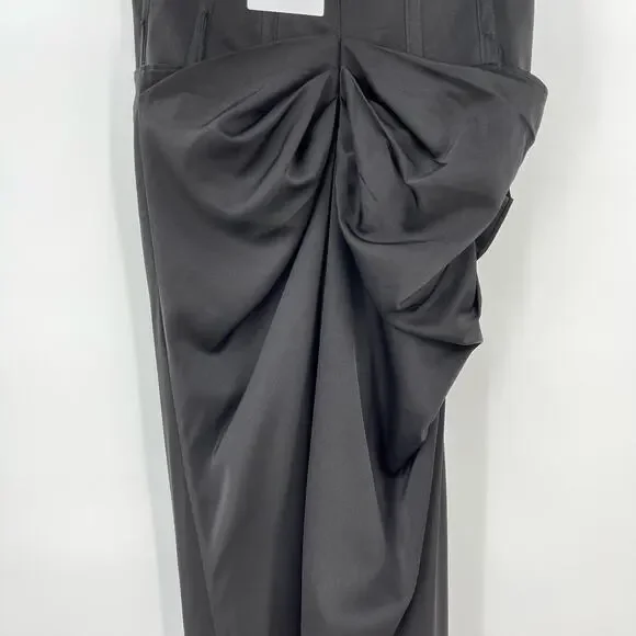 NBDNWT Jake Gown in Black Satin Strapless Corset Maxi Dress Rosette XS
